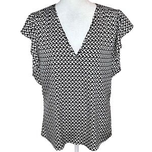 WHBM Houndstooth Flutter Sleeve V-Neck Blouse Size S